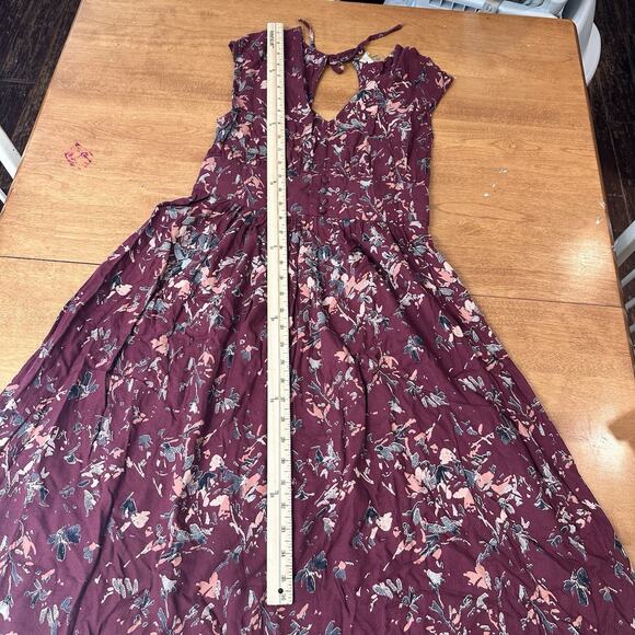 ROXY Maroon Floral Midi Milkmaid Dress Women’s Size Small S Y2K 90’s Open Back - Picture 8 of 13